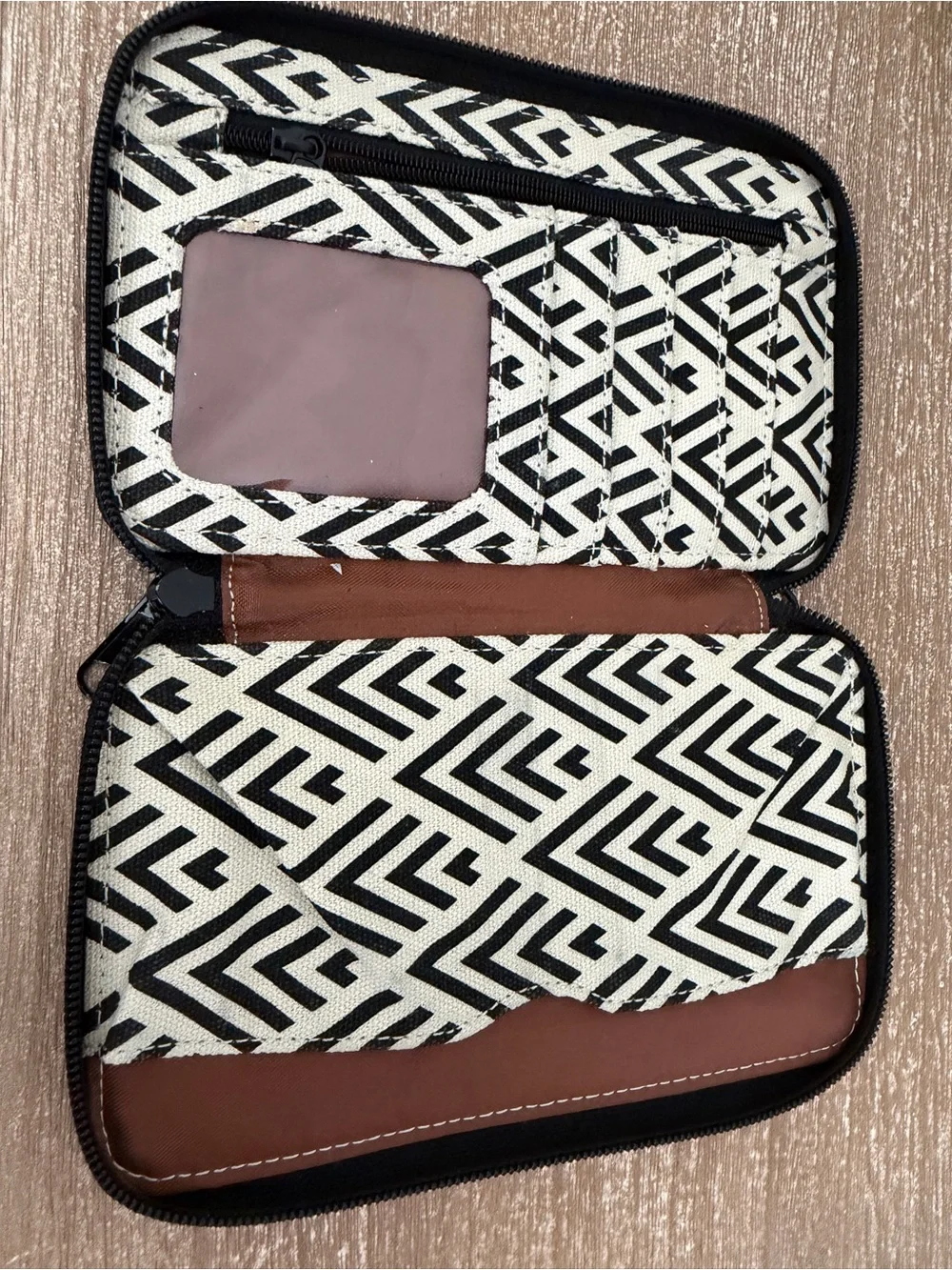KAVU Set Keepalong Sling Canvas Rope Crossbody Bag & Wallet Deco Tiles Print